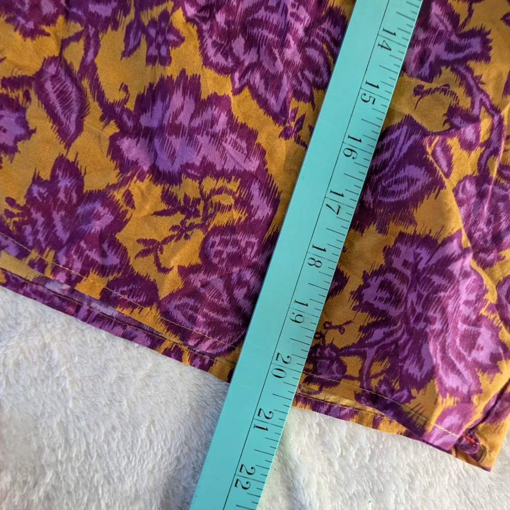 Xirena Yellow/Purple Floral Print Ruffle Neck Cotton Silk Blouse - XS - Picture 6 of 8